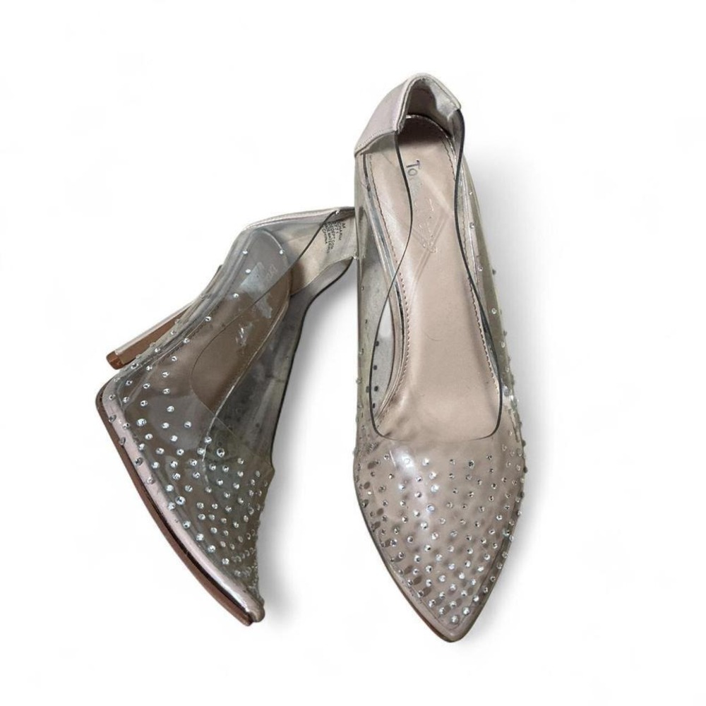 Torta Caliente Nude Rhinestone‎ Clear Pointed Toe Stiletto Pumps Heel 7.5M